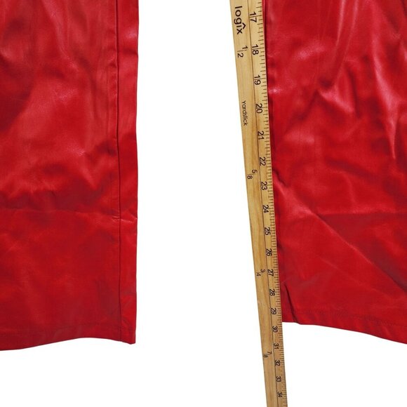 Red Lace-Up Womens Faux Leather Pants With Grommet Details & Flared Legs Size L - Picture 8 of 9